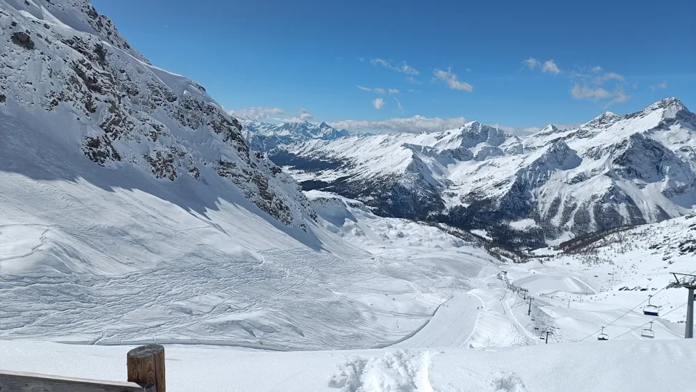 View over snowy mountains in Champoluc