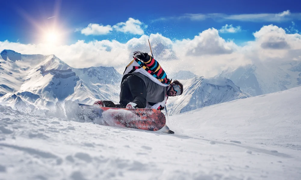 Cool snowboard dude in the middle of a turn